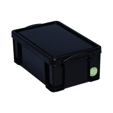 REALLY USEFUL BOX Latch Lid Storage Tote, 9.51 Qt., 15.55" x 10.04" x 6.1", Solid Black, PK4, 4PK 9BK-PK4